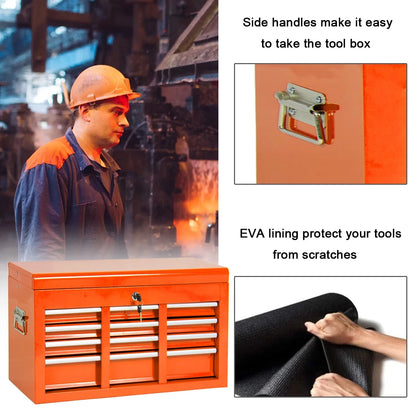8-Drawer Tool Chest with Wheels, Tool Storage Cabinet and Tool Box, Lockable Rolling Tool Chest with Drawers, Toolbox Organizer for Garage Warehouse Workshop (Orange)