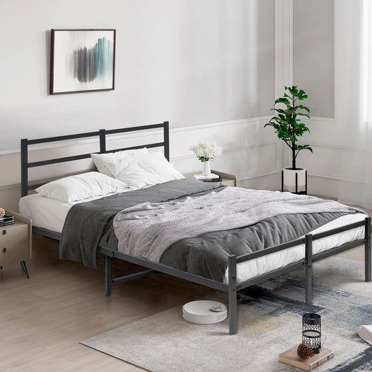Lusimo King Bed Frame with Headboard and Footboard 14 Inch Sturdy Metal Platform King Size Bed Frame with Under Bed Storage Space Anti-Slip Noise-Free Mattress Foundation for Adult