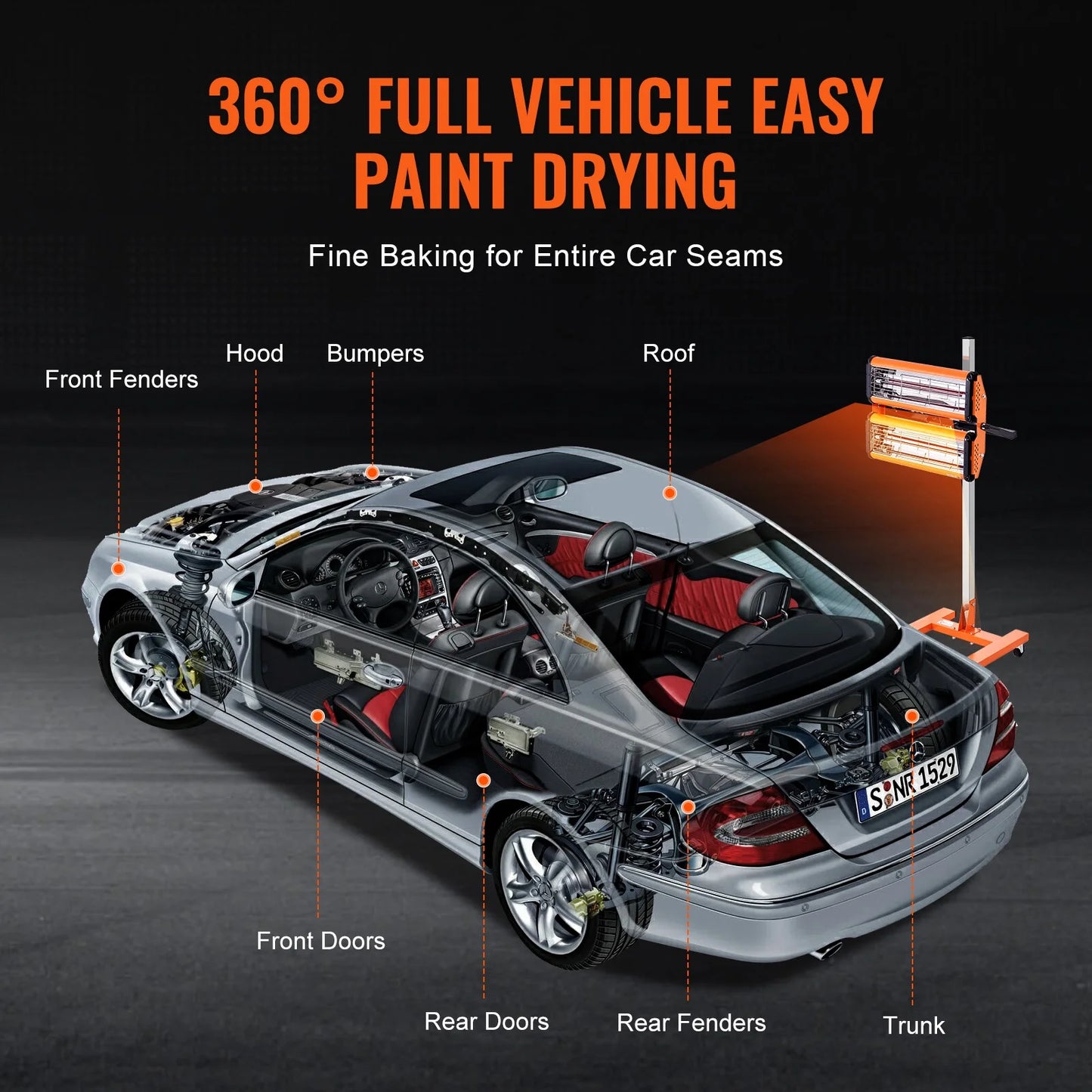 KFFKFF Infrared Paint Curing Lamp 2200W High Power for Car Drying Body Heating