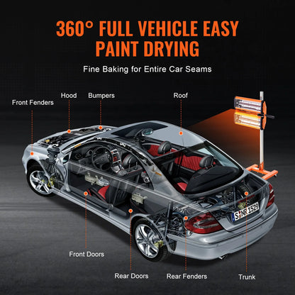 KFFKFF Infrared Paint Curing Lamp 2200W High Power for Car Drying Body Heating