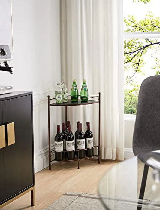 Kings Brand Furniture - Corner Side End Table with 7-Bottle Wine Storage Rack, Bronze