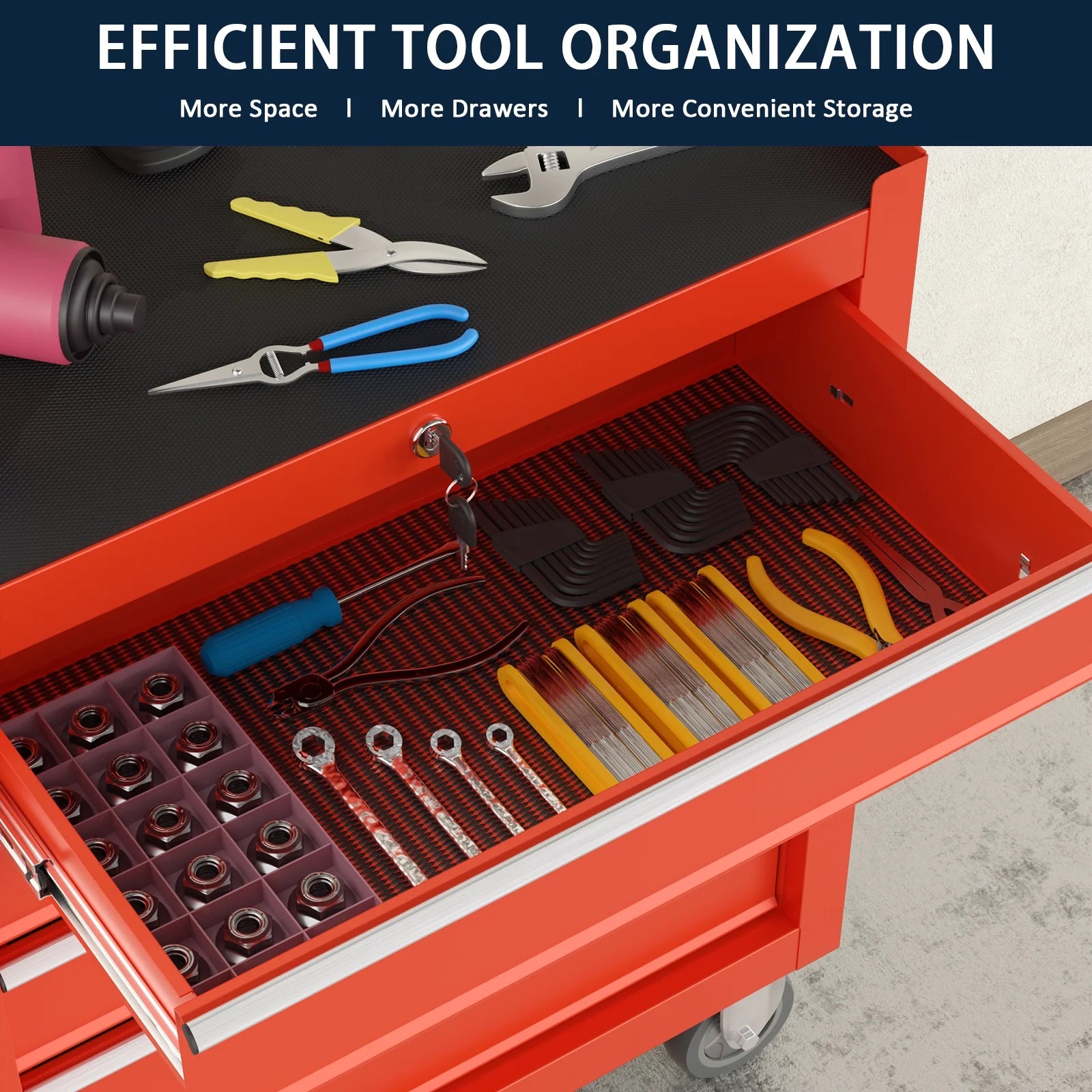 5 Drawer Rolling Tool Chest, Metal Tool Cart on Wheels,Tool Cabinet Key Locking & Drawer Storage,Tool Box Organizer for Garage,Warehouse(Black)