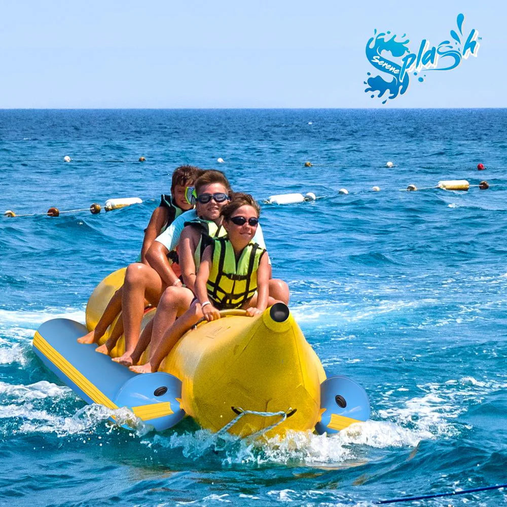 SereneLifeHome 3 Person Inflatable Banana Boat, Includes Storage Bag, Foot Pump, and Repair Kit, Tough and Thick, Reinforced Seats and Foot Areas, Easy Inflation and Deflation