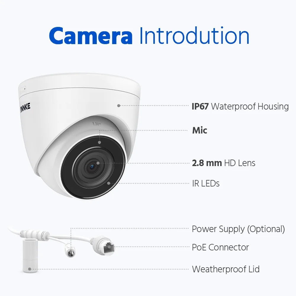 ANNKE PoE Security Camera 4K 8 Channel H.265+ NVR 5MP IP Turret Cameras with AI Vehicle Detection