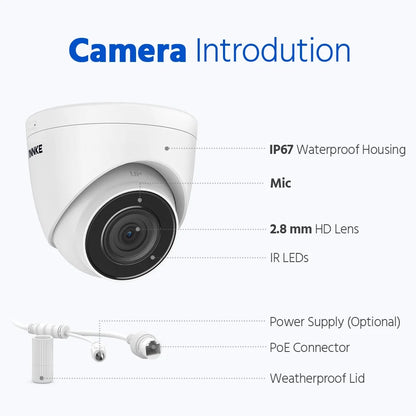 ANNKE PoE Security Camera 4K 8 Channel H.265+ NVR 5MP IP Turret Cameras with AI Vehicle Detection