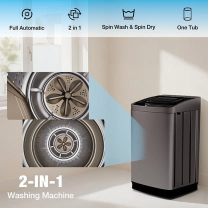 TABU Washer and Dryer Set, 17.6LBS Full Automatic Washing Machine & 8.8LBS Portable Dryer (Gray& White)