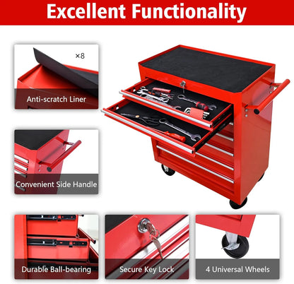 DSstyles Tool Chests, 7-Drawer Rolling Tool Storage Cabinet with Detachable Tray, Multi-Functional Handles, Adjustable Shelves, Secure Locking System, Heavy-Duty Wheels, Ideal for Garage, Workshop