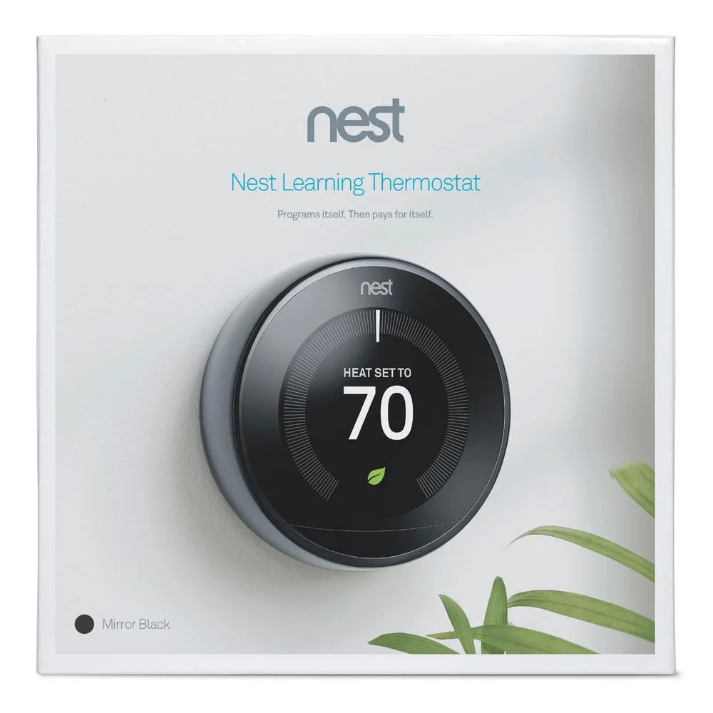 Google Nest T3018US Nest Learning Thermostat 3rd Gen Smart Thermostat (Mirror Black)) Bundle with Deco Essentials Wall Plate Cover for Google Nest Thermostat 1st, 2nd, 3rd Generation Models