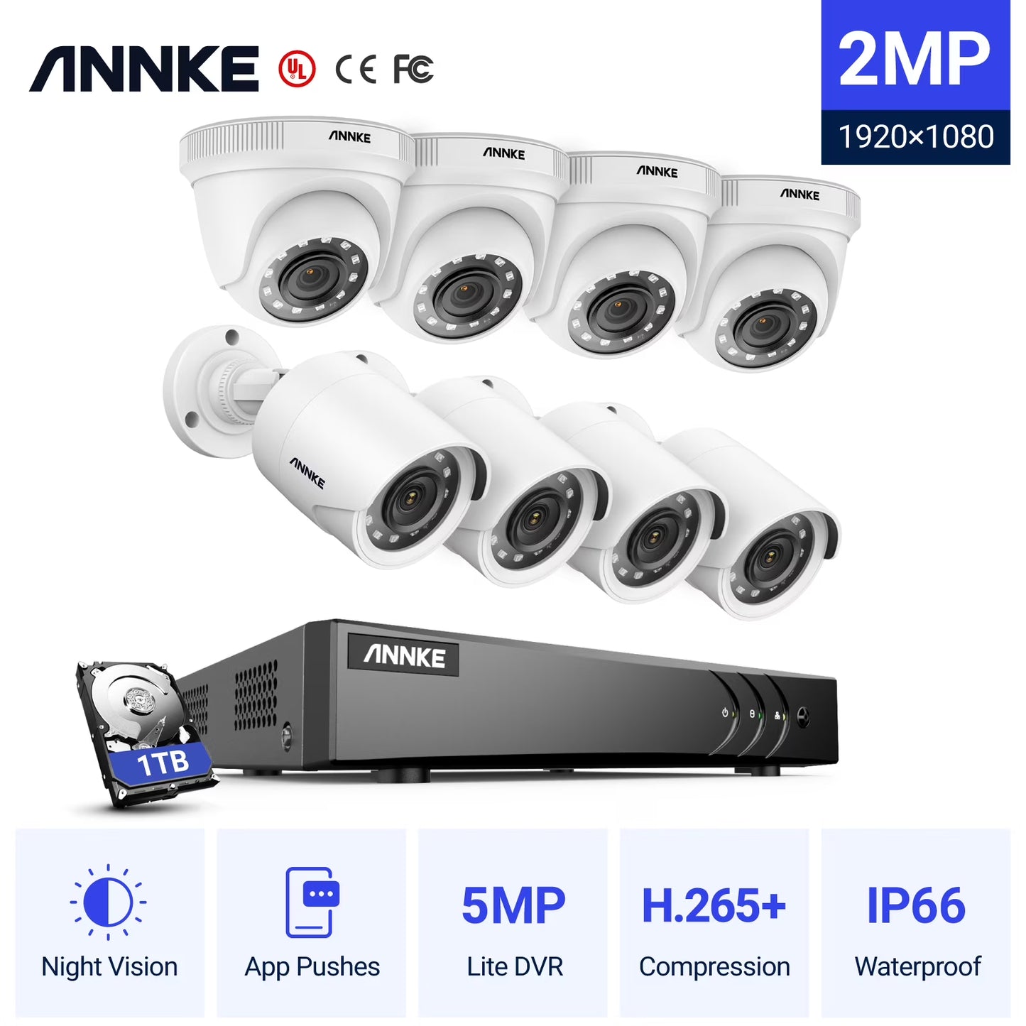 ANNKE 8 Channel 3MP 5-in-1 DVR CCTV Security Camera System with 8?1080P HD Weatherproof Cameras,NO Hard Drive