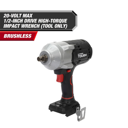 Hyper Tough 20V Max Brushless 1/2-inch High-Torque Cordless Impact Wrench with 4.0Ah Lithium-Ion Battery and Charger