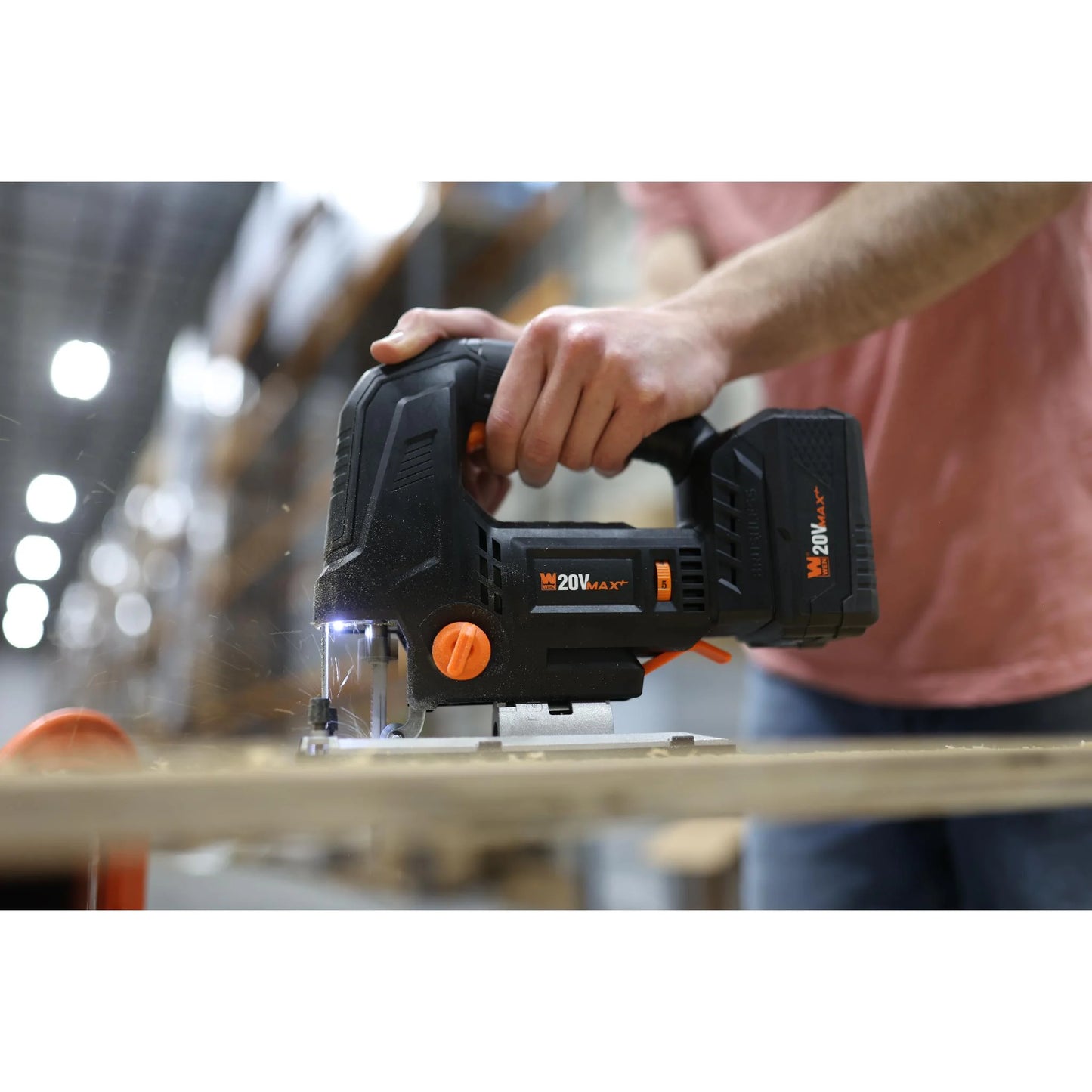 WEN 20V Max Cordless Brushless Auto-Speed Jigsaw with 4.0Ah Lithium Ion Battery and Charger