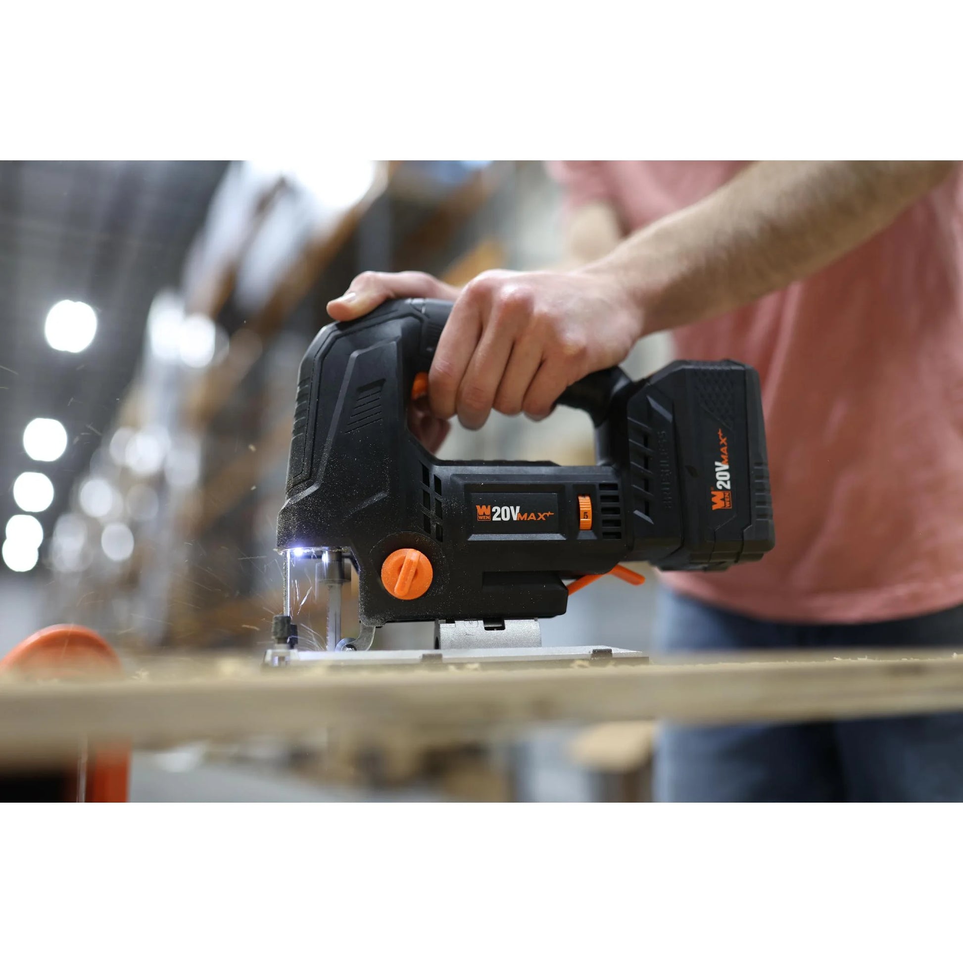 WEN 20V Max Cordless Brushless Auto-Speed Jigsaw with 4.0Ah Lithium Ion Battery and Charger