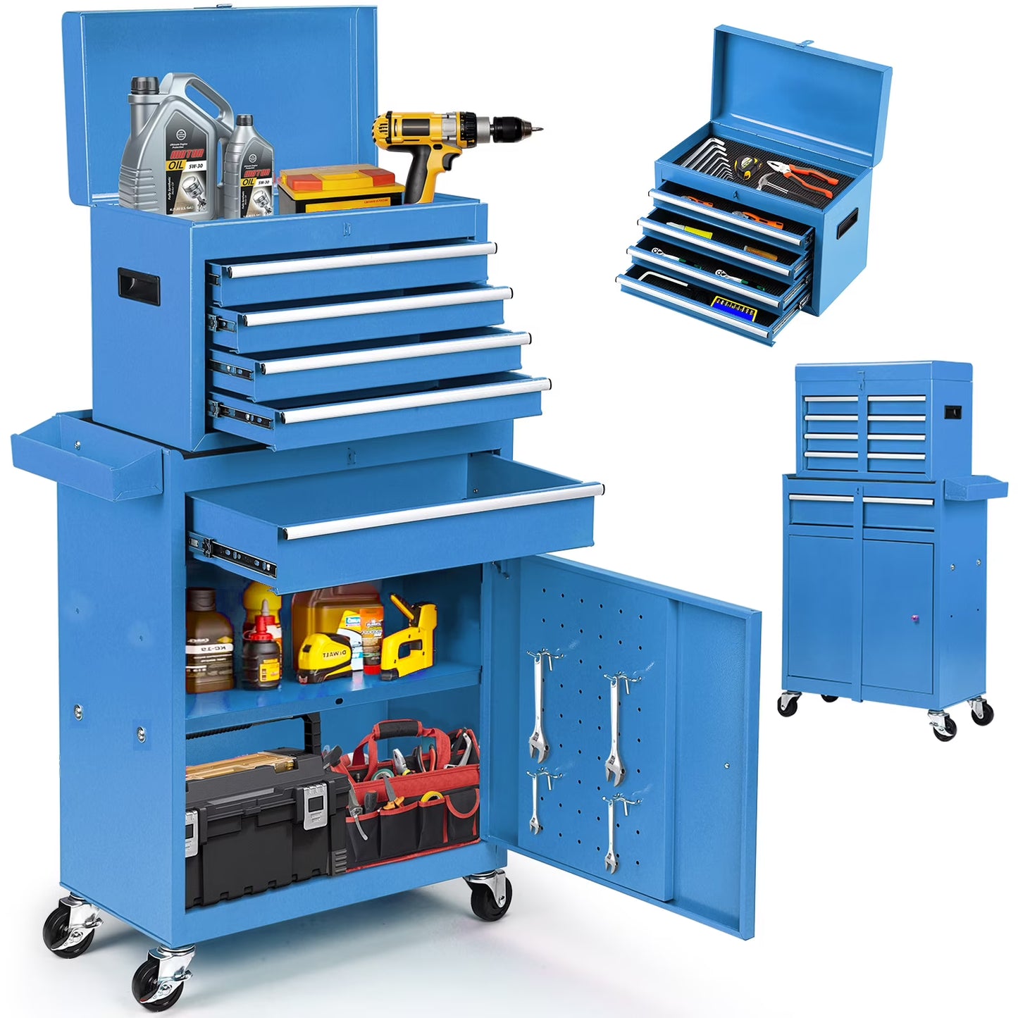 8-Drawer Rolling Tool Chest, 2-in-1 Tool Box with Wheels Metal Tool Chest Cabinet for Garage, Workshop, Red