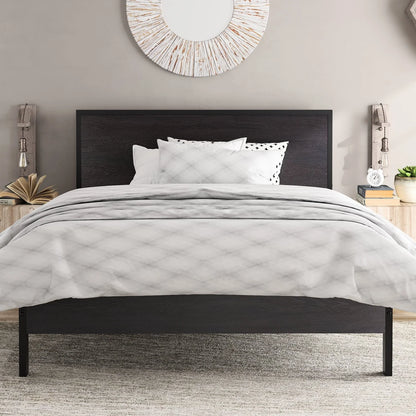 Amolife Heavy Duty Queen Size Platform Bed Frame with Wood Headboard, 12" Under Bed Storage, Black Oak