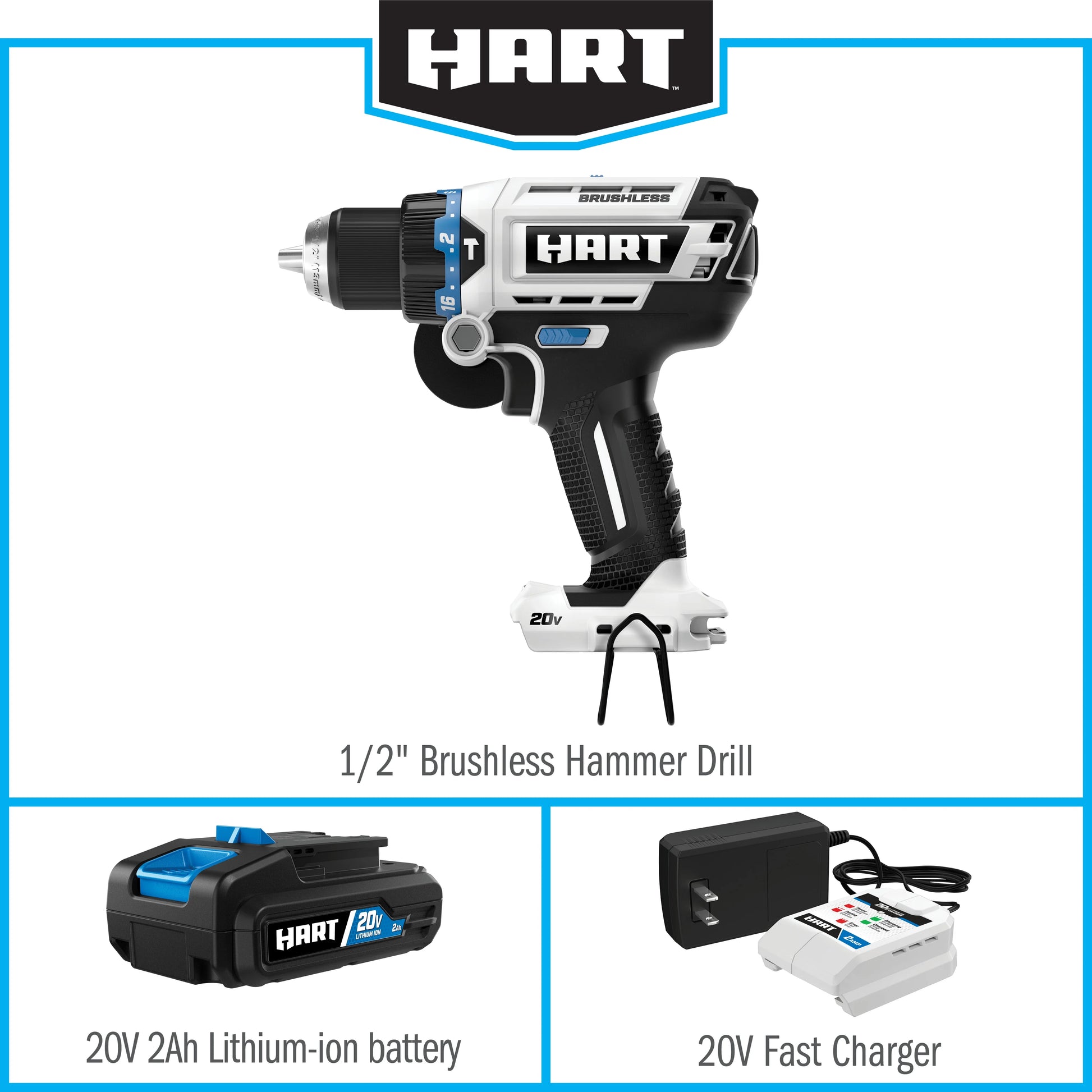 HART 20-Volt Brushless 1/2" Hammer Drill Kit