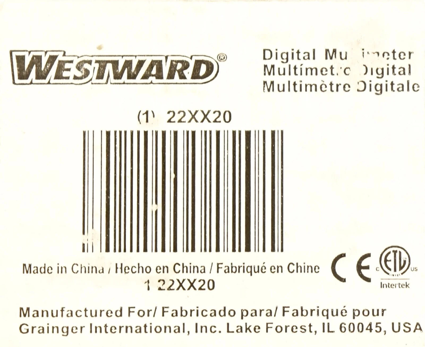 Westward Digital Multimeters,40 Ohms,4000 Counts 22XX20