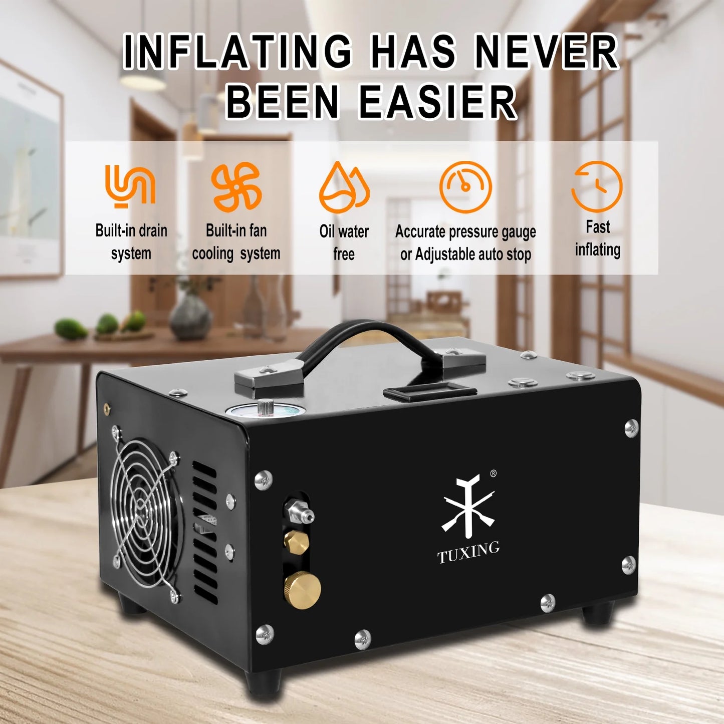 TUXING 12V Pcp Air Compressor,4500Psi 30Mpa,Adjustable Pressure for Pcp Paintball Filling