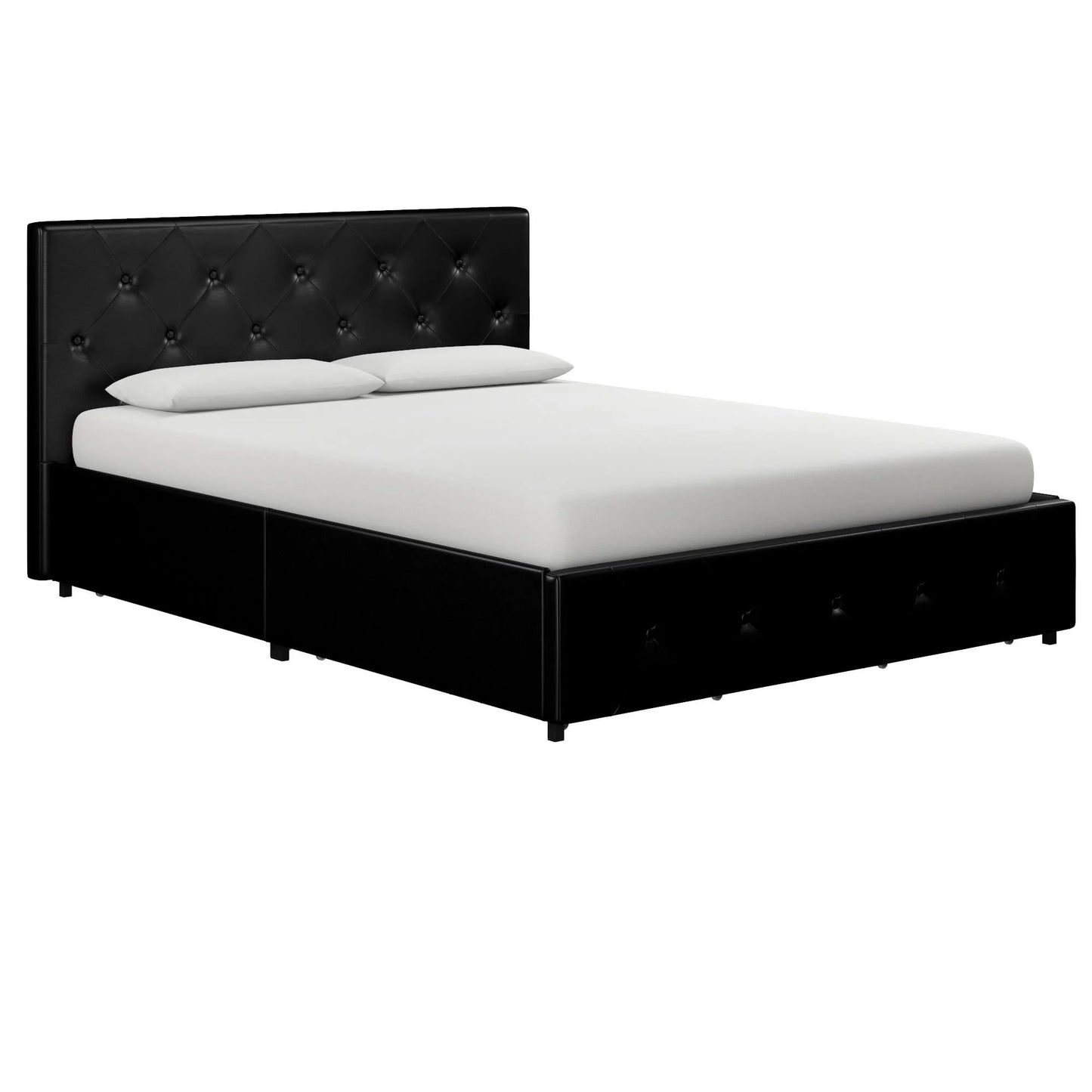 River Street Designs Dean Upholstered Bed With Storage, Black Faux Leather, Queen