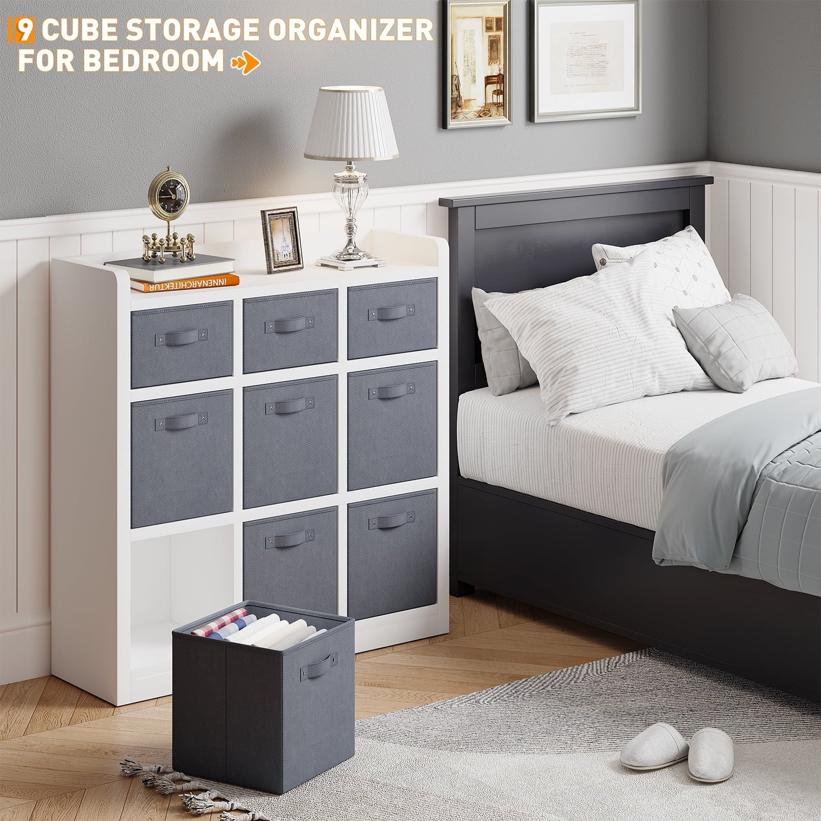 EnHomee 9 Cube Storage Organizer Cubby Storage 9 Cube bookshelf With Bins For Bedroom Livingroom White Cubby Storage for Home, White Finish