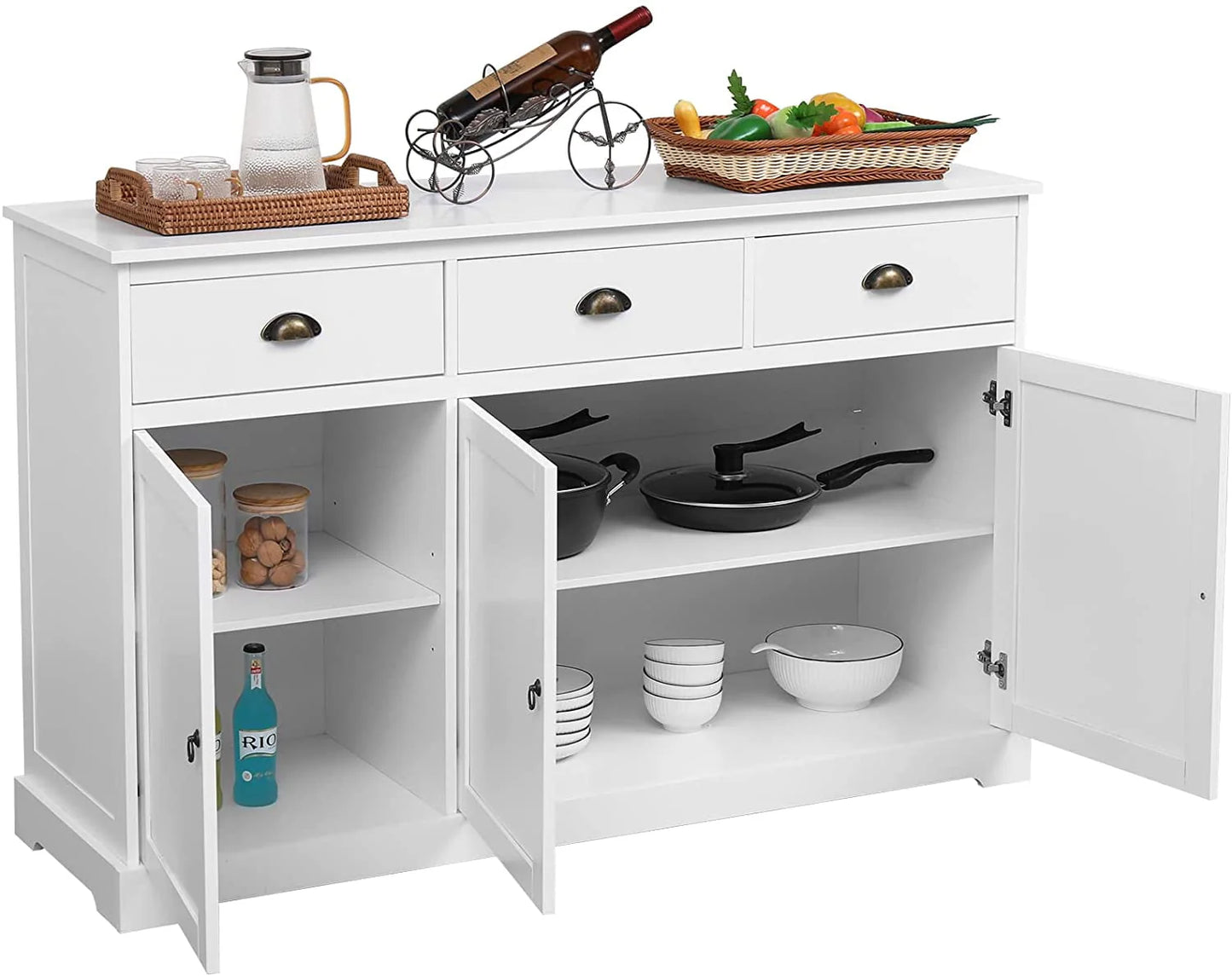 Erinnyees Sideboard Storage Cabinet with 3 Drawers and 3 Cabinets, Buffet Cabinet for Kitchen, Ding Room, Living Room, White