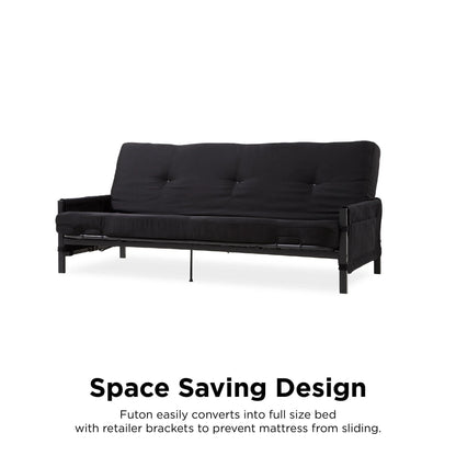 DHP Fairview Futon Set with Black Metal Frame, 6" Mattress and Storage Pockets, Black