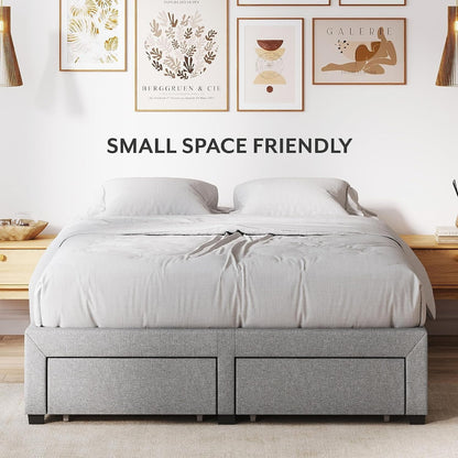 DG Casa Cosmo Upholstered Platform Bed Frame Base with Storage, Queen Size, Gray