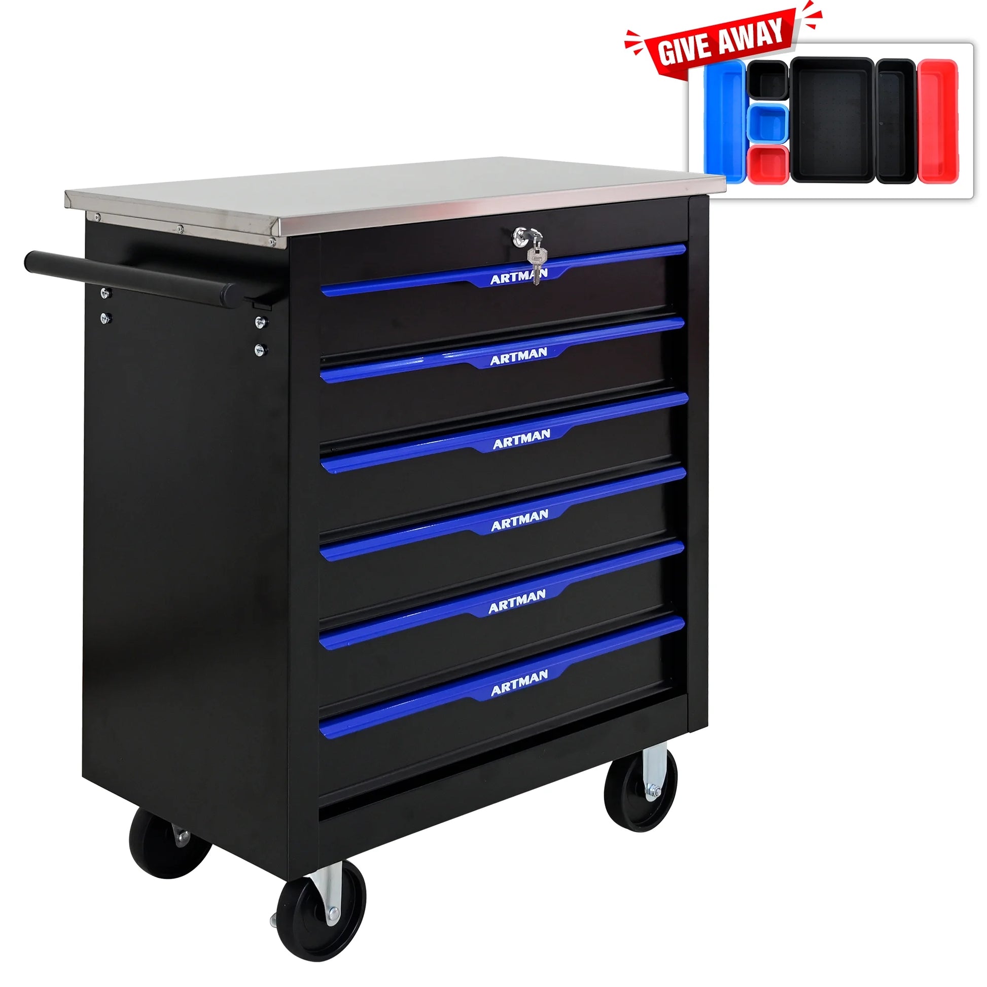 ARTMAN 6-Drawer Tool Storage Chest with Lockable Wheel,6 Drawer Tool Storage Cabinet for Garage, Warehouse , Repair Shop