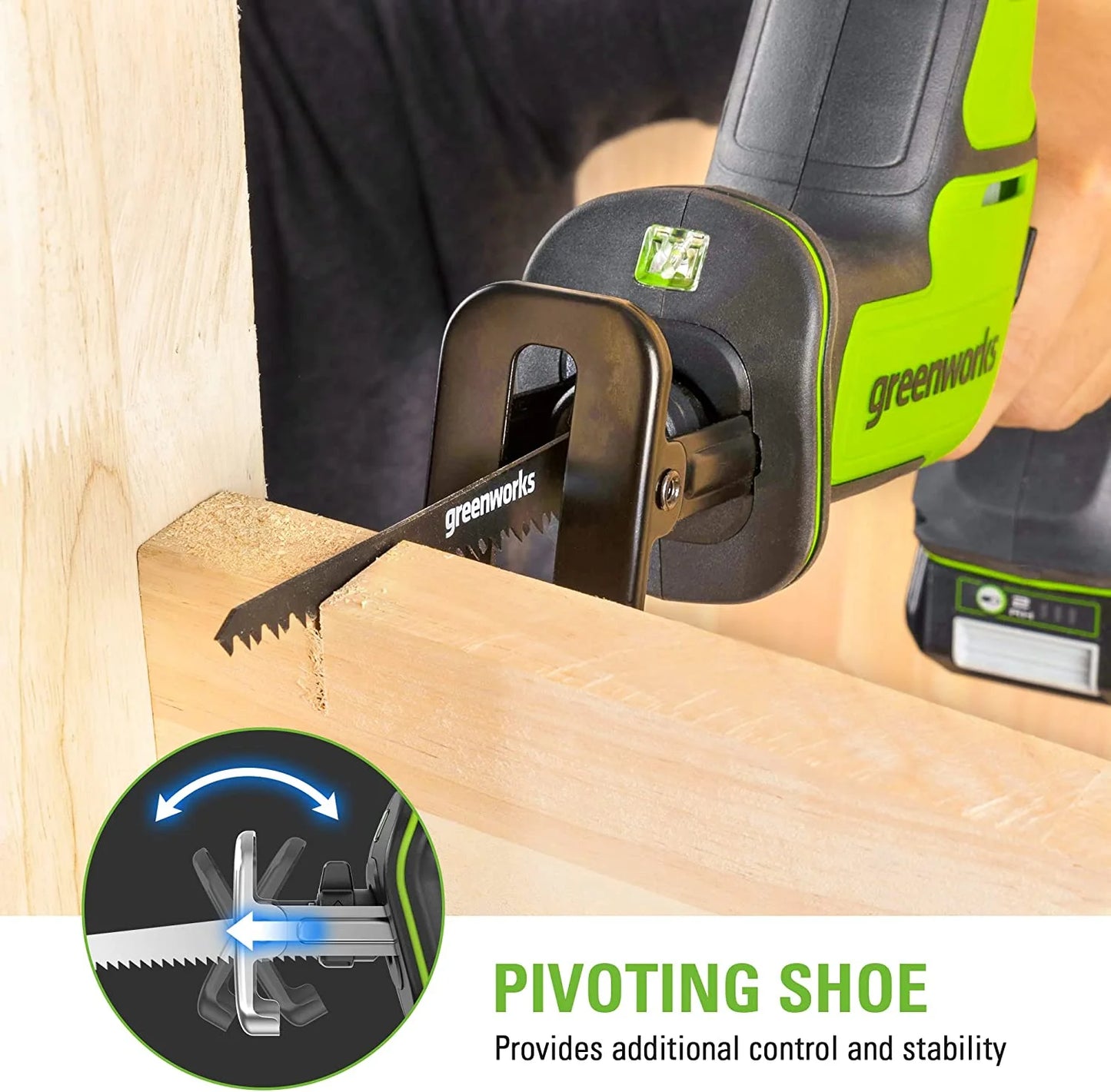 Greenworks 24V 1" Brushless Compact Reciprocating Saw + 2 Ah Battery and Charger 1201802