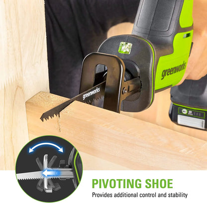 Greenworks 24V 1" Brushless Compact Reciprocating Saw + 2 Ah Battery and Charger 1201802