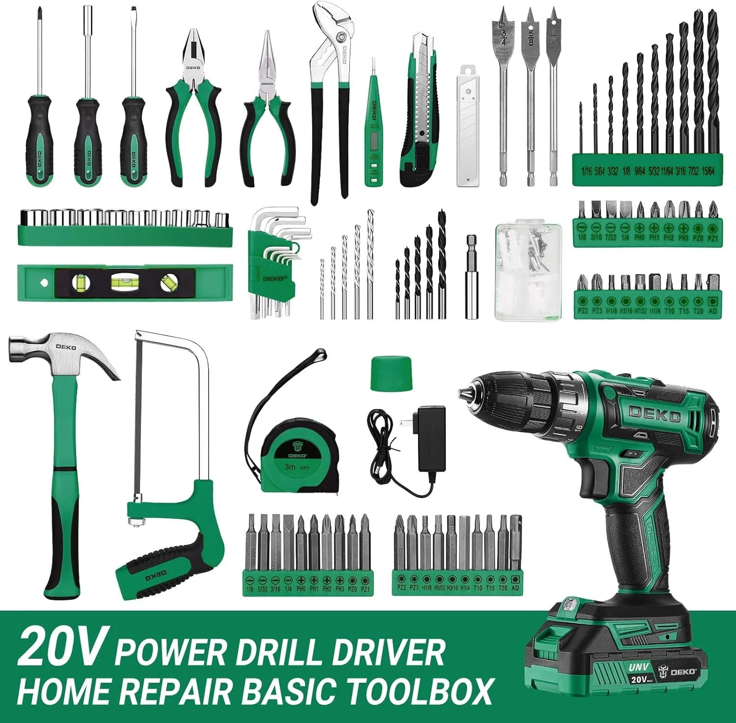 20V Cordless Power Drill Tool Kit Set with Battery Electric Drill Driver - Portable Home Repair Toolbox
