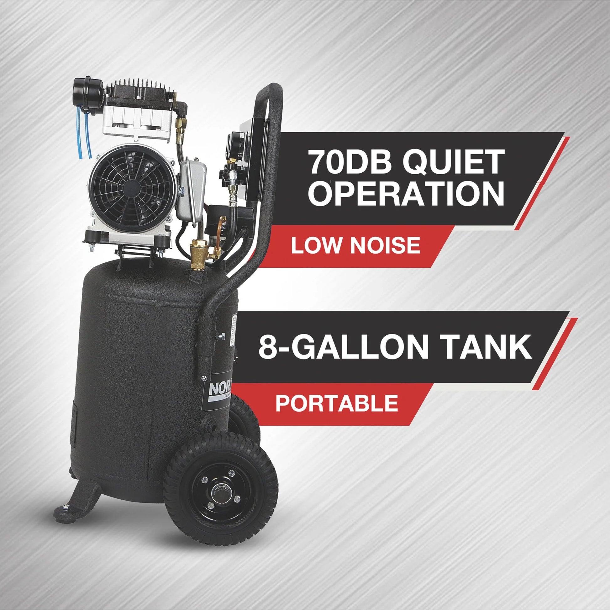 NorthStar Portable Quiet Electric Air Compressor, 1.5 HP, 8-Gallon, 4 CFM @ 90 PSI