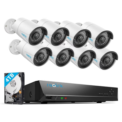 Reolink 8CH 5MP Outdoor PoE Security Camera System,4pcs Wired Surveillance Camera 2TB HDD 24/7 Recording Remote Access,RLK8-520D4