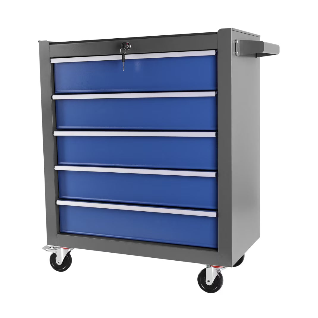 Rolling Tool Chest with 5-Drawer, Tool Box with Wheels, Multifunctional Tool Cart Mechanic Tool Storage Cabinet for Garage, Warehouse, Workshop, Repair Shop, Blue