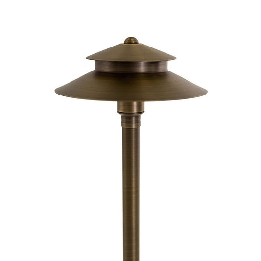 VOLT Stratum 12V Brass 2-Tier Path Light (9" Shade, 25" Tall)