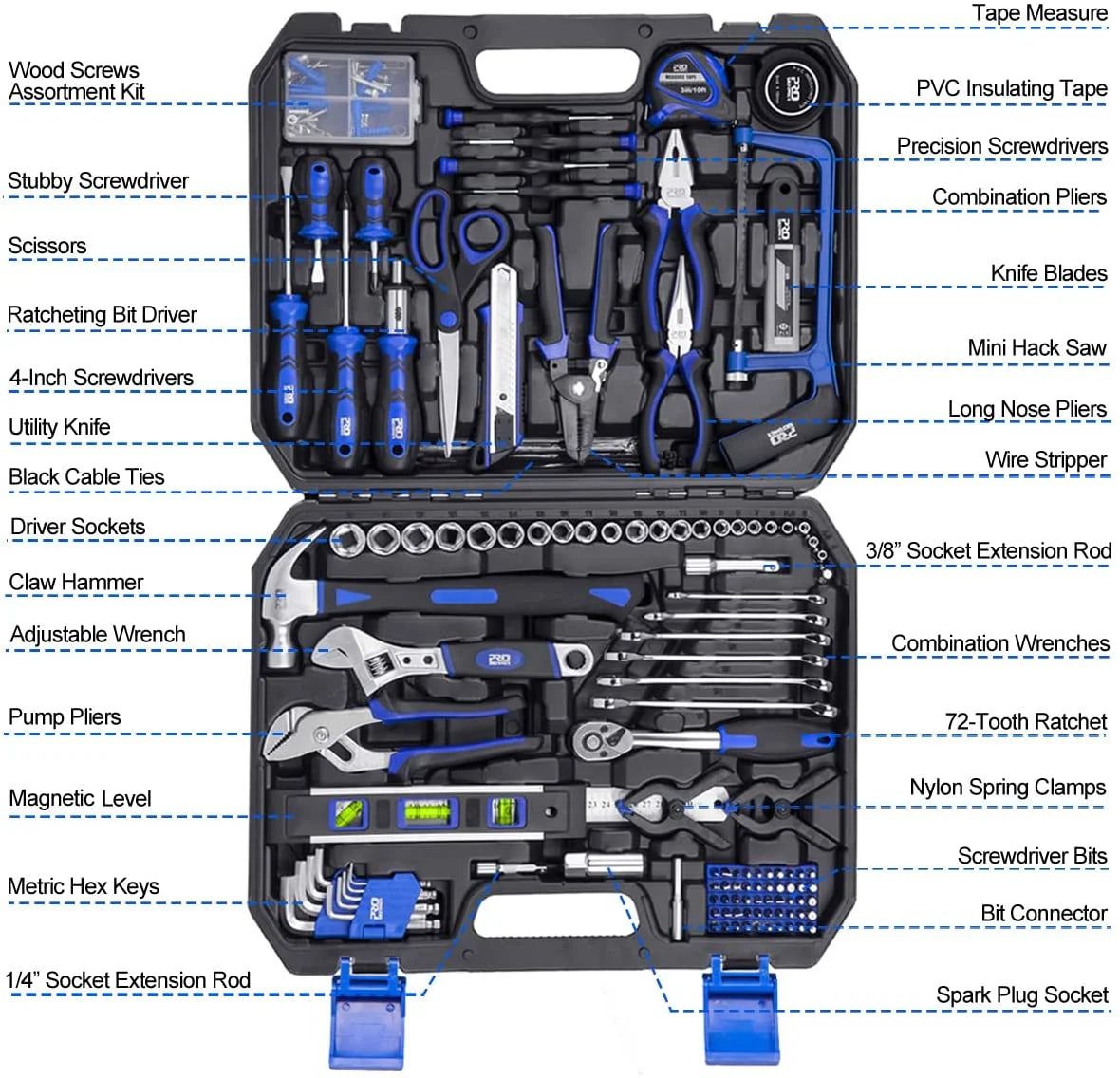 249-Piece Household Tool Kit, PROSTORMER General Home/Auto Repair Tool Set with Hammer, Pliers, Screwdriver Set, Wrench Socket Kit and Toolbox Storage Case - Perfect for Homeowner, Diyer, Handyman