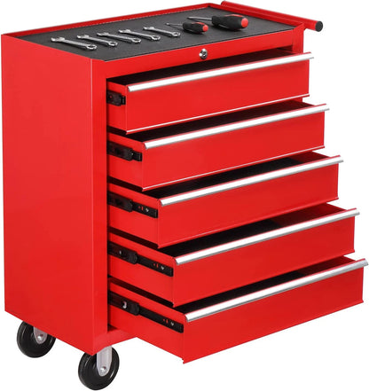 TUFFIOM 5-Drawer Rolling Tool Chest with Lock & Key, Tool Storage Organizer Box Cabinet with Wheels