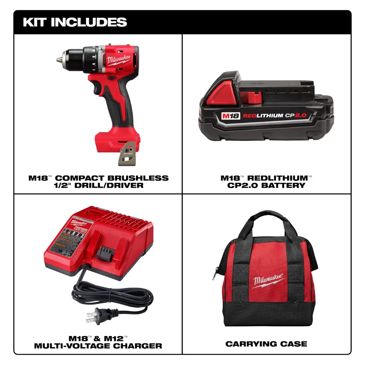 Milwaukee VIPRB-3601-21P 18V, Cordless 5 in Drill Driver, 2 Ah, 550 in lbs 1700 RPM