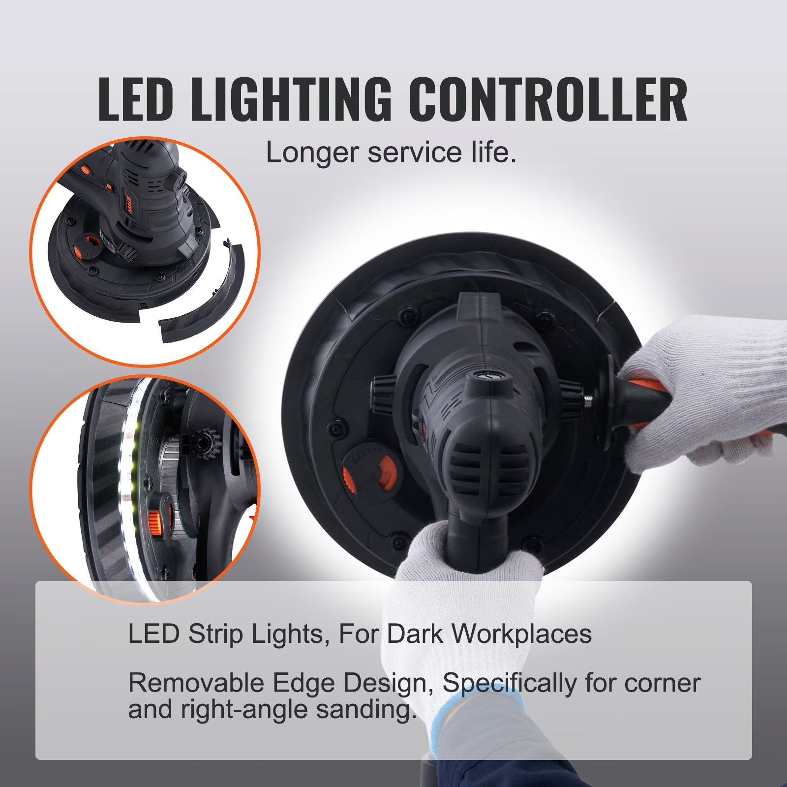 800W Electric Drywall Sander with Dust Extraction, Adjustable RPM 1200-2300, Brush Motor for Efficient Wall Sanding & Polishing