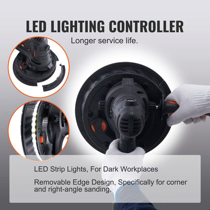 800W Electric Drywall Sander with Dust Extraction, Adjustable RPM 1200-2300, Brush Motor for Efficient Wall Sanding & Polishing
