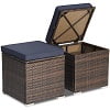 Costway 2PC Patio Rattan Ottoman Seat Side Table Storage Box Footrest Off White