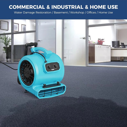 ALORAIR 4000 CFM Air Mover Blower Fan for Industrial, Floor Drying Fan, Carpet Dryer - Timer, Handle Wheelkit, Carpet Buckles, Stackable, for Water Damage Restoration and Plumbing - GE4000HTC