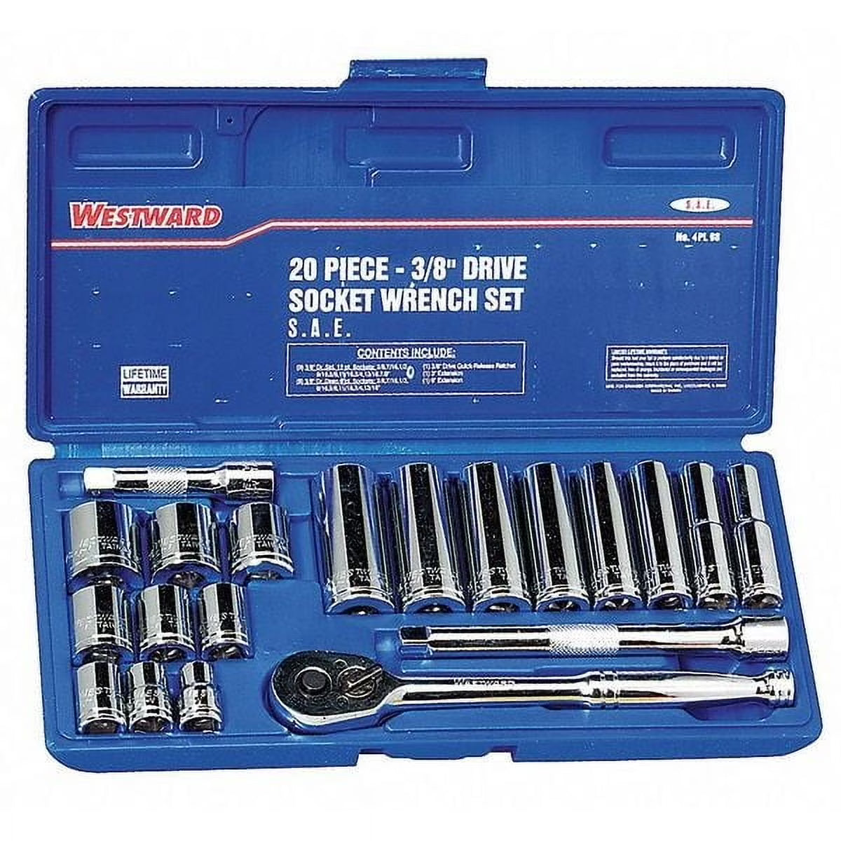 Westward Socket Wrench Set,SAE,3/8 in. Dr,20 pc 4PL98