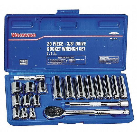 Westward Socket Wrench Set,SAE,3/8 in. Dr,20 pc 4PL98