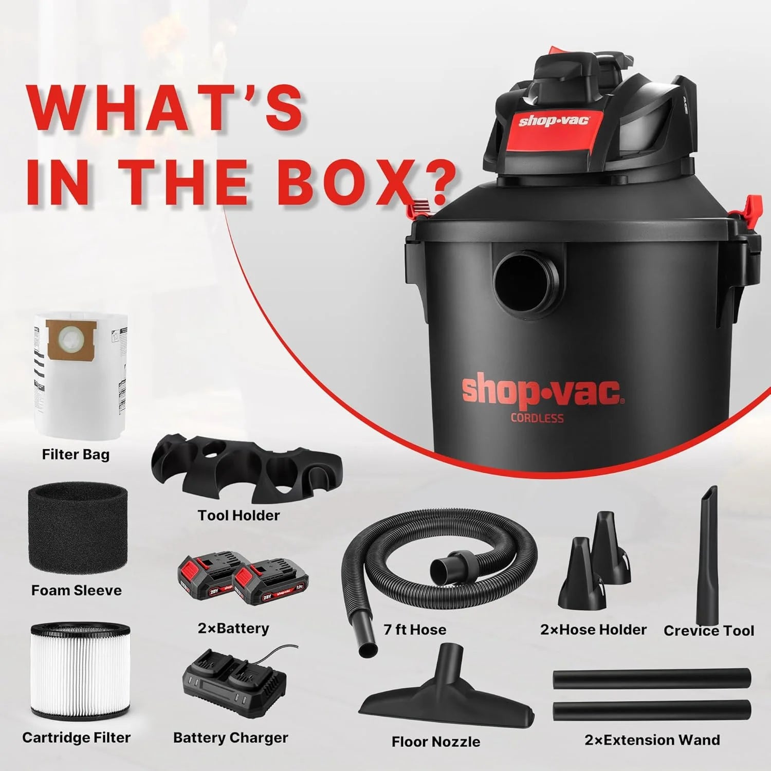 Shop-Vac 20V Cordless 10 Gallon Wet Dry Vacuum with (2) 2.0Ah Batteries and Charger