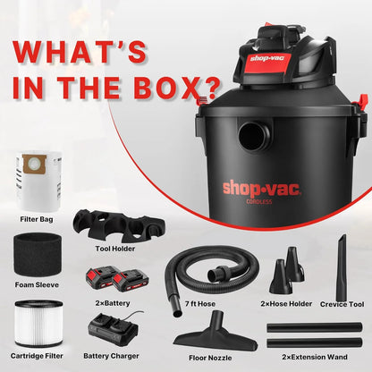 Shop-Vac 20V Cordless 10 Gallon Wet Dry Vacuum with (2) 2.0Ah Batteries and Charger