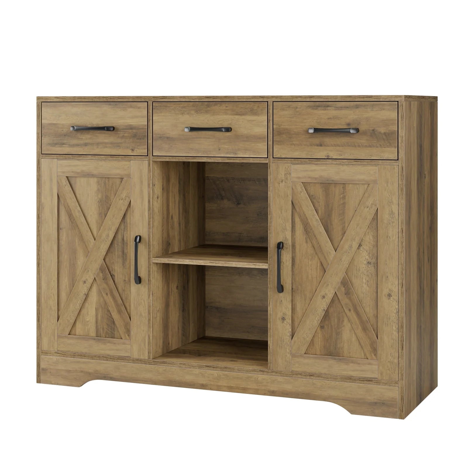 Homfa 41.7'' Wide 3 Drawer Brown Wood Sideboard, 3 Drawer Kitchen Buffet with 2 Doors, Storage Cabinet with 2-Tier Adjustable Shelves for Living Room