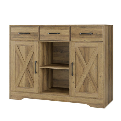 Homfa 41.7'' Wide 3 Drawer Brown Wood Sideboard, 3 Drawer Kitchen Buffet with 2 Doors, Storage Cabinet with 2-Tier Adjustable Shelves for Living Room