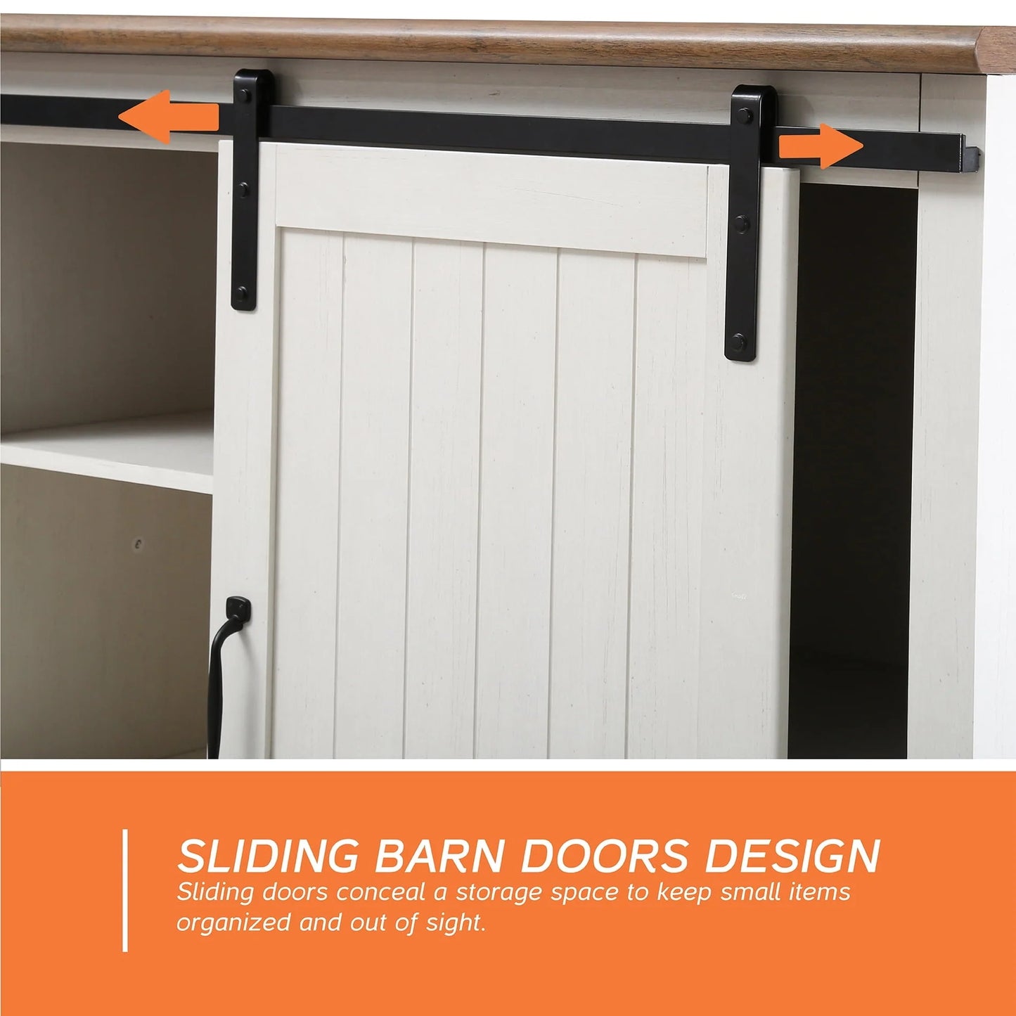 Wampat Farmhouse Barn Door Accent Storage kitchen Cabinet with Metal Legs, White