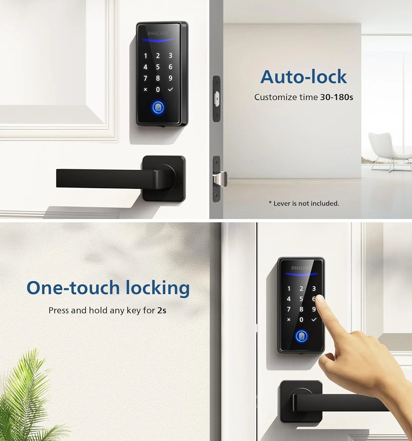 Keyless Entry Door Lock with Keypad - Smart Deadbolt Lock for Front Door, Auto Lock, One-time PIN Code, Fingerprint Door Lock - Matte Black