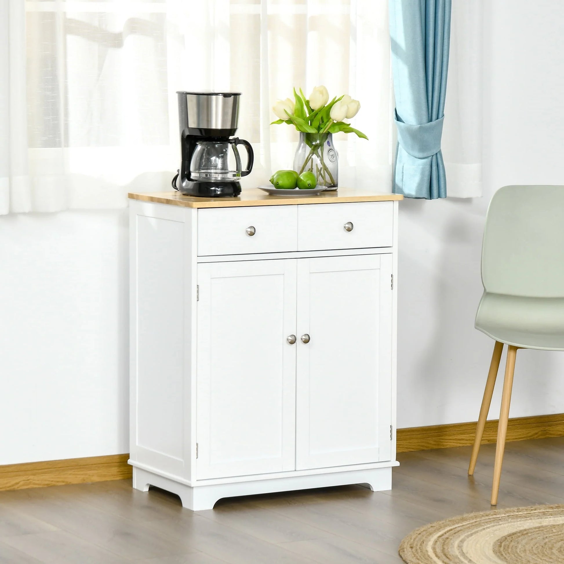 HOMCOM Space Saving Kitchen Sideboard with Functional Storage Cabinet with Adjustable Shelf for Kitchen/Living Room, White